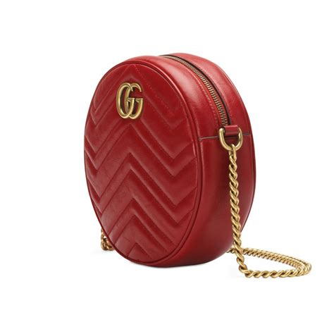 Gucci Leather Gg Marmont Mini Round Shoulder Bag In Red Lyst