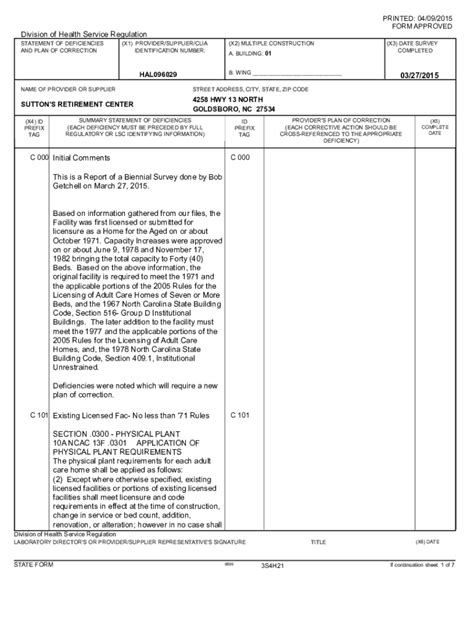 Fillable Online NC DHSR CONSTR Statement Of Deficiency Fax Email Print