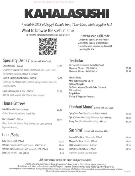 Menu At Kahala Sushi Restaurant Honolulu Waialae Ave