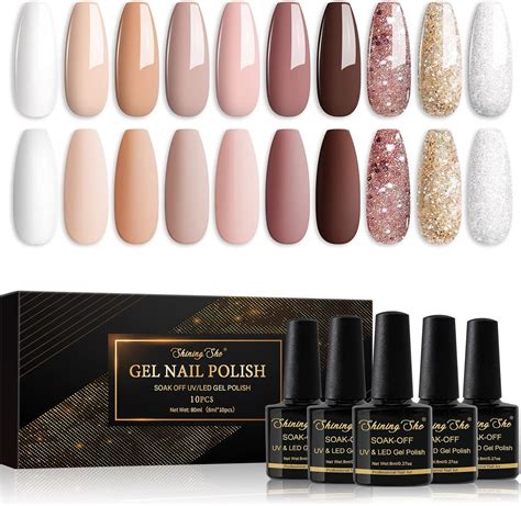 Shining She Gel Nail Polish 10 Colors Nude Pink White Champagne Brown Glitter Gold Sliver