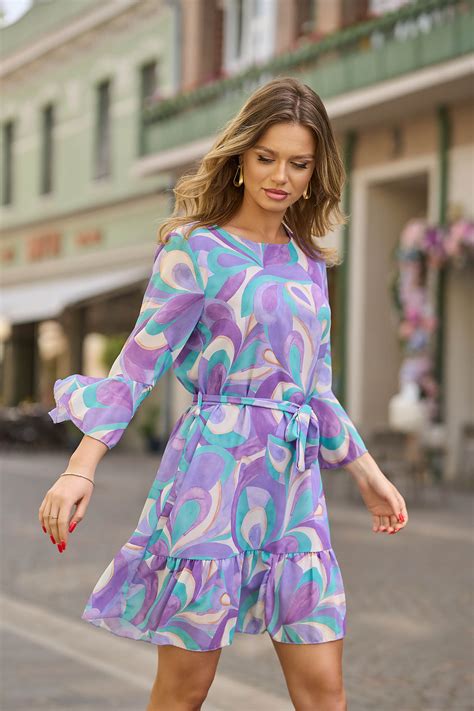 Dress From Veil Fabric Short Cut Loose Fit With Ruffled Sleeves