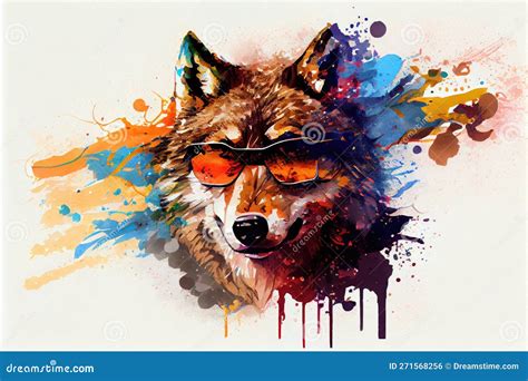 Cool Wolf With Sunglasses Graphic Art Illustration Colorful Paint