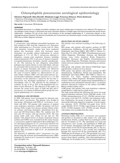 (PDF) Chlamydophila pneumoniae serological epidemiology