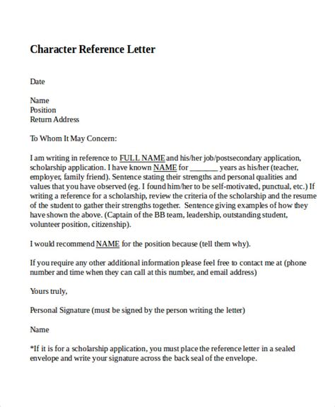 12 Sample Character Reference Letter Templates Pdf Doc