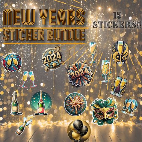 Cheers To 2024 Digital New Year Sticker Pack 15 Festive Pngs For