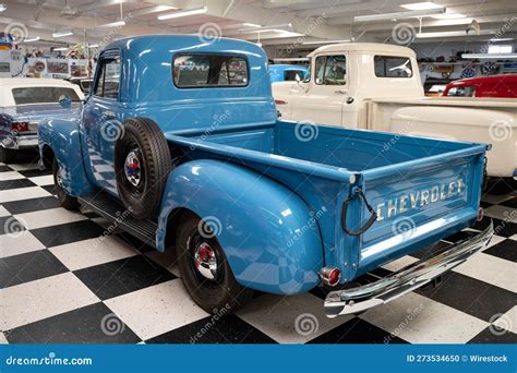 Classic American Pickup Truck From The 50s It Is A Blue Chevrolet