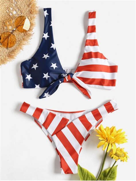 16 OFF 2019 Knot American Flag Bikini In LOVE RED ZAFUL