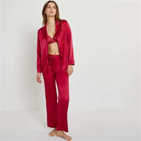 Satin Pyjamas Red La Redoute Collections La Redoute