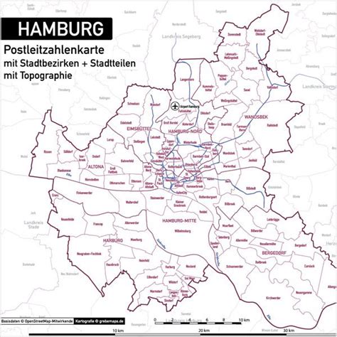 Hamburg Stadtplan Postleitzahlen Plz Topographie Stadtbezirke