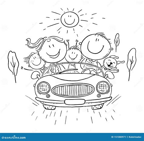 Família Feliz Que Viaja Pelo Carro Viagem Das Férias Ilustração do