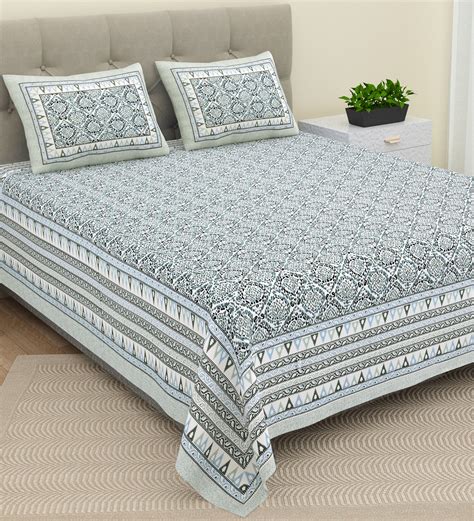 Buy Grey Abstract 180 Tc Cotton 1 Double King Size Bedsheet With 2