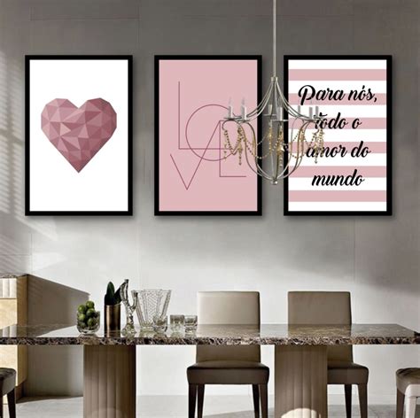 3 Quadros Decorativos Casal Geométricos Amor Com Moldura Elo7