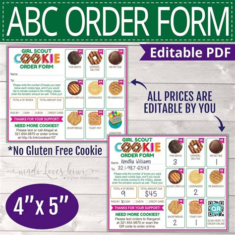 Mini Abc Girl Scout Order Form Printable Editable Cookie Etsy