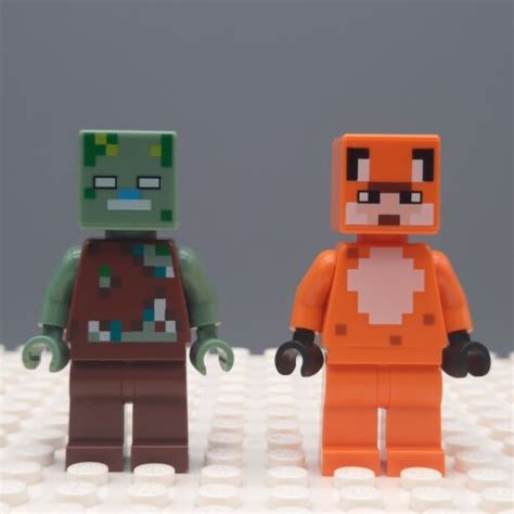 Lego Minifigures Minecraft Drowned Zombie Min088 And Fox Skin Min110 Ebay