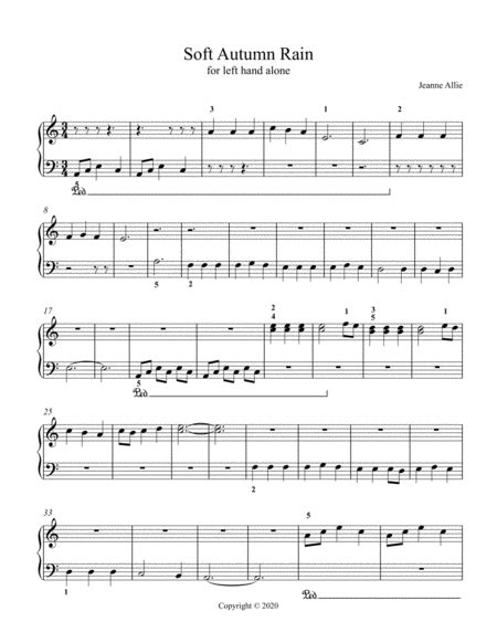 Soft Autumn Rain For Left Hand Alone By Jeanne Allie Sheet Music For