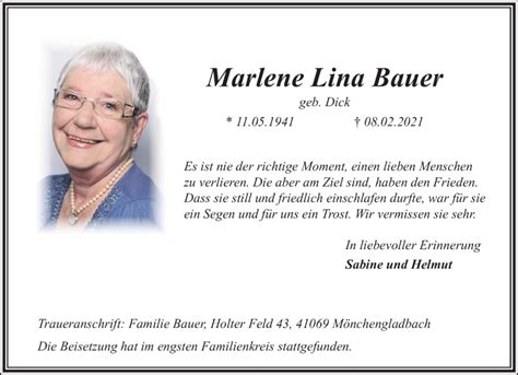 Traueranzeigen Von Marlene Lina Bauer Trauer Und Gedenken