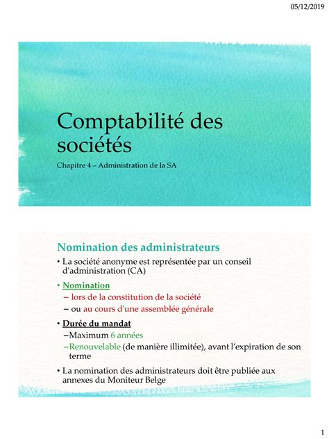 Compta Soc 2ème Administration SA Comptabilité des sociétés