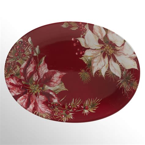 Winters Joy Holiday Poinsettia Oval Serving Platter