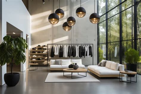 A Modern Fashion Boutique Showroom With Sleek Contemporary Clothing