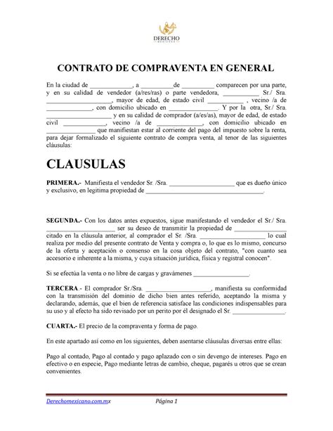 Machote Contrato De Compra Venta Contrato De Compraventa En General