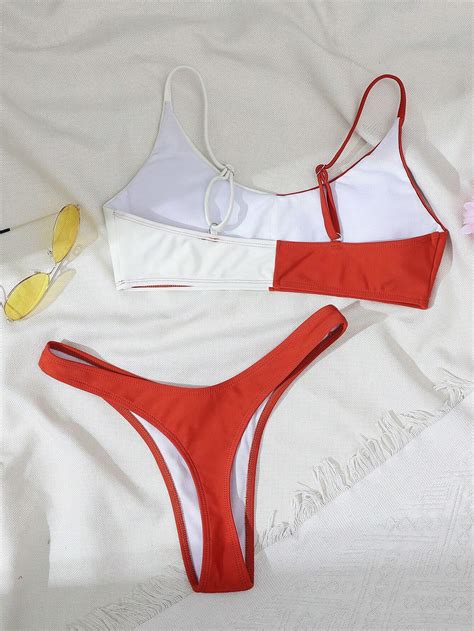 Ensemble Bikini Halter À Blocs De Couleur Et Bretelles Minces Mode en ligne SHEIN FRANCE