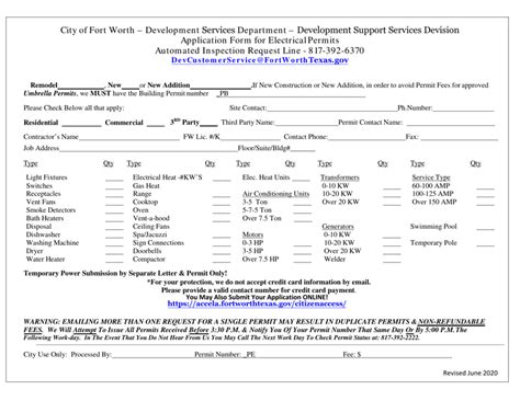 City Of Fort Worth Texas Application Form For Electrical Permits