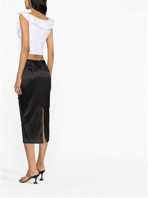 Alessandra Rich Rucked Satin Skirt Black Editorialist