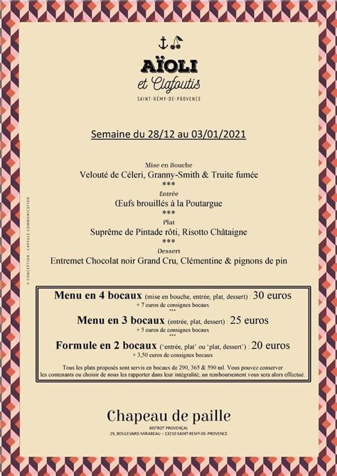 Menu At Chapeau De Paille Bistrot Proven Al Restaurant Saint R My De