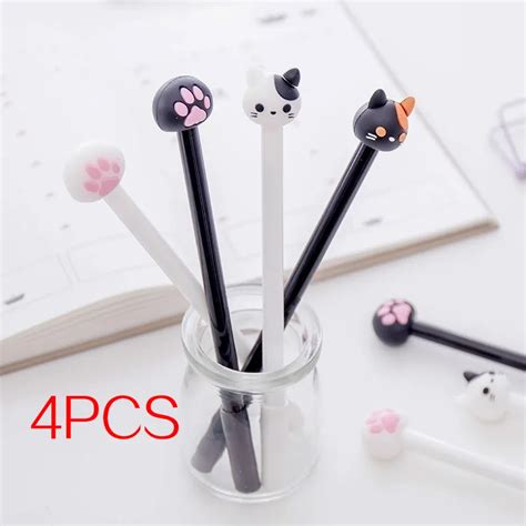 4pcslot Kawaii Cat Gel Pen Lovely Claw Black Ink Pens For Writing