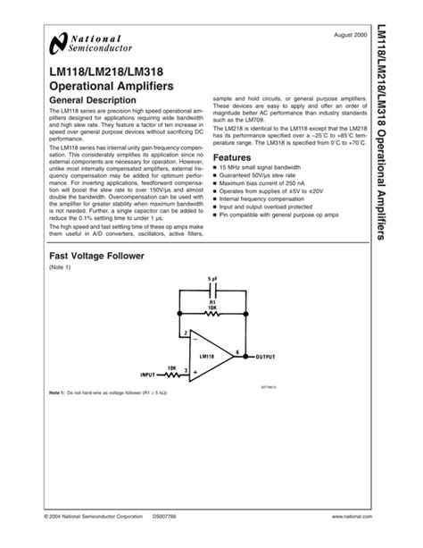 Lm318 High Speed Op Amp