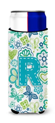 Letter R Flowers And Butterflies Teal Blue Ultra Hugger For Slim Cans Slim Can Frys Food Stores