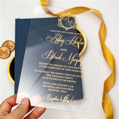 Monogram Affordable Calligraphy Gold Acrylic Wedding Invitations Cax