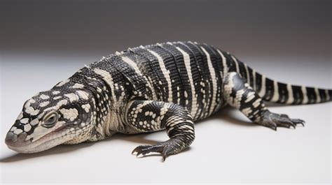 Premium AI Image | A black and white lizard is on a white surface.