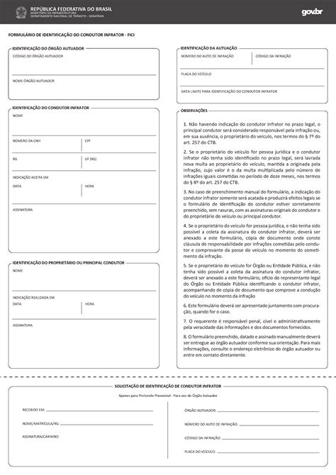 Formulario Indicacao Condutor Infrator CÓDIGO DO ÓRGÃO AUTUADOR NOME