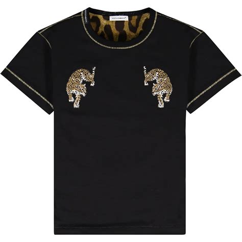 Dolce And Gabbana Cotton T Shirt With Embroidered Leopards On Neck