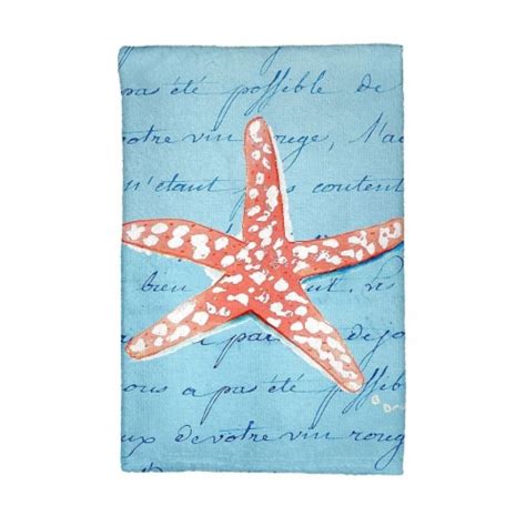 Betsy Drake Kt091b Coral Starfish Blue Script Kitchen Towel 1 King