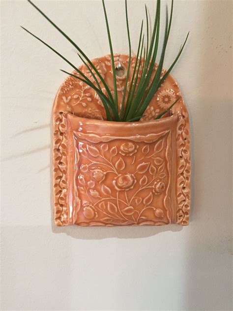 Peach Ceramic Wall Pocket Ceramic Wall Vase Air Plant Holder