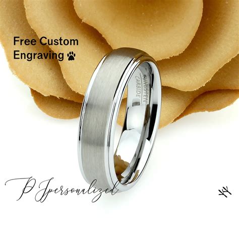 Matte Tungsten Wedding Band Men, Custom Engraving 6mm Domed Tungsten ...