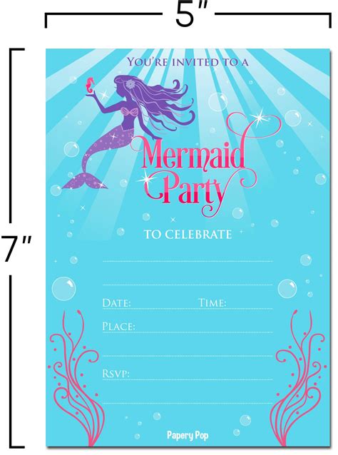 30 Mermaid Party Invitations with Envelopes - Kids Birthday Party Invi – Papery Pop