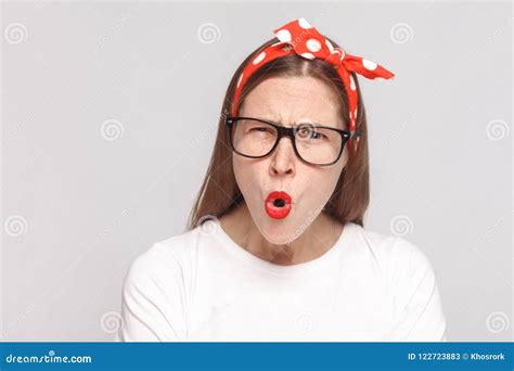 What Shocked Face Closeup Portrait Of Beautiful Emotional Young Stock