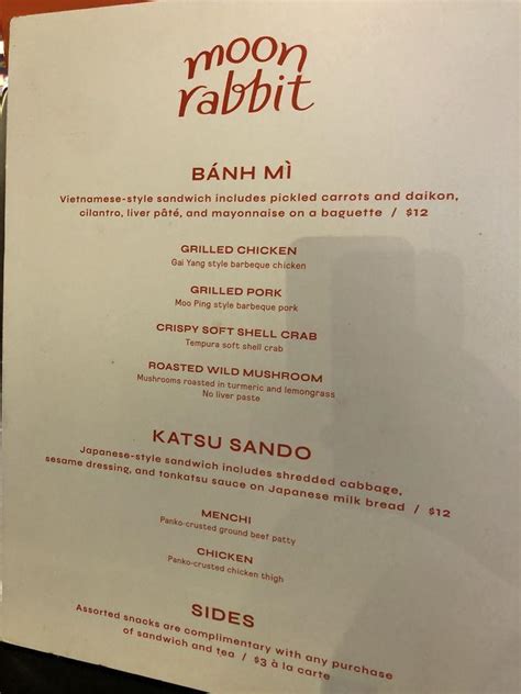 Menu At Moon Rabbit Restaurant Los Angeles