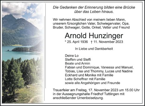 Traueranzeigen Von Arnold Hunzinger Schwaebische De Trauerportal