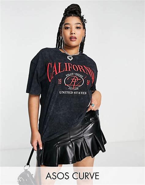 Asos Design Curve Oversize T Shirt In Verwaschenem Anthrazit Mit