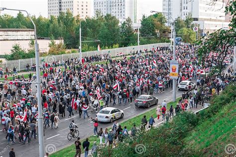 Minsk Belarus September 13 2020 Crowd Of People On Mass Protests