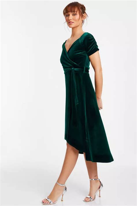 Bottle Green Velvet Bardot Midi Dress Quiz Clothing