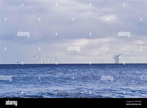 Offshore Wind Farm At Gunfleet Sands Off Clacton On Sea Essex UK Stock