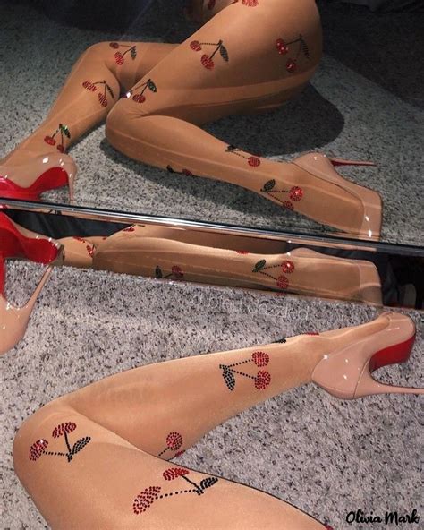 Olivia Mark Rhinestone Embellished Over The Knee Socks Nude One Size Heels Over The