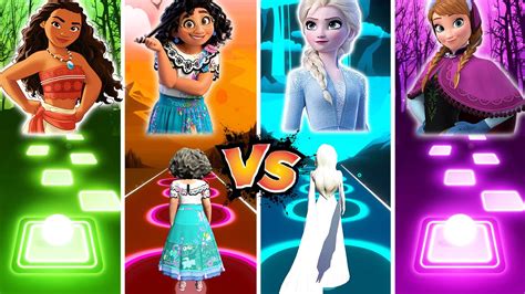 Moana And Encanto Mirabel Vs Frozen Elsa And Anna Tiles Hop Let It Go How Far I Ll Go Youtube