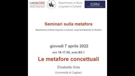 Seminari Cirm Sulle Metafore Le Metafore Concettuali Prof Ssa