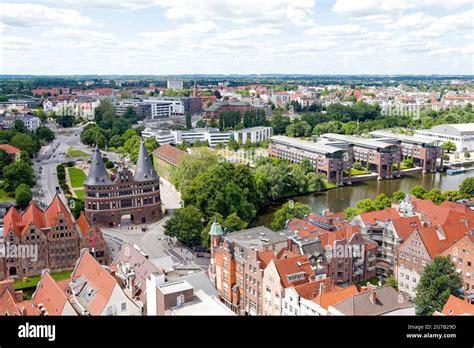 The Holsten Gate from above Lübeck Schleswig Holstein Germany Stock